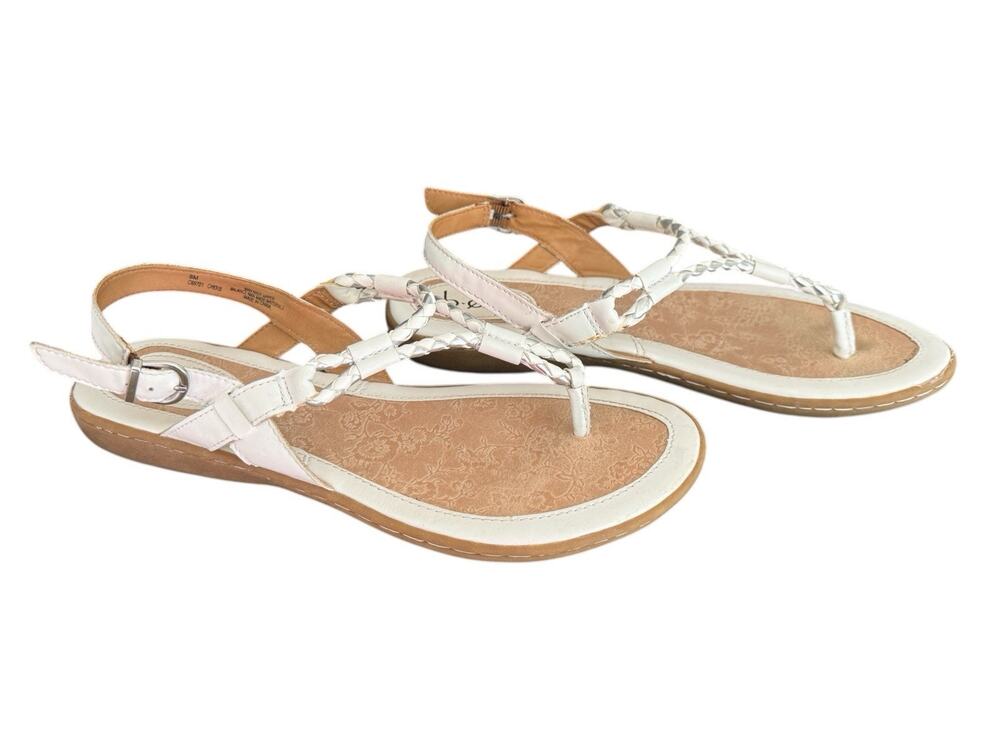 b.o.c Sandals White Silver Palti Faux Leather Thong Strappy Adj. Slingback 8M